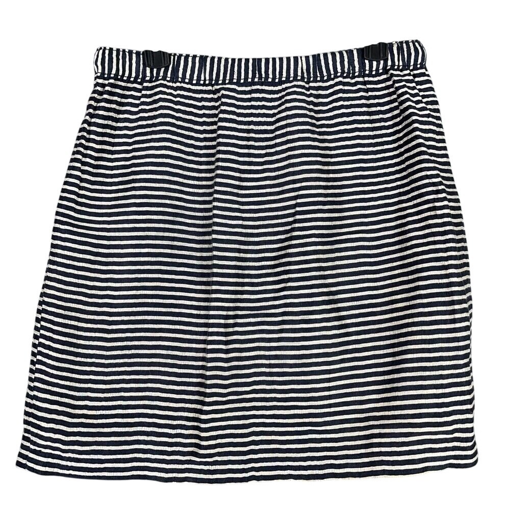 LOFT Linen Striped Pull On Skirt Womens XS Navy White Coastal Resort Vacation